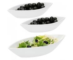 Van Well 3-TLG. Schiffchen-Set Büfett | 1x 650 ml + 2X 180 ml | Oliven-Schiff | längliche Salat-Schalen | edles Marken-Porzellan | weiß | Gastro