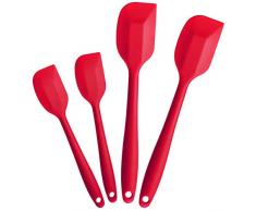 BYbrutek Teigschaber, Silikon Spatel mit Metallkern, Hitzebeständig bis 230 °C, BPA Frei Silikon Küchenhelfer, Ideal für Kochen und Backen, 4-teiliges Set (4 Stück Rot)