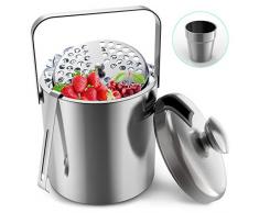 RATEL Eiskübel, Edelstahl Eiseimer Eisbehälter einschließlich Zangen, Deckel, Sieb, Edelstahlbecher und Tragegriff - 1.3L
