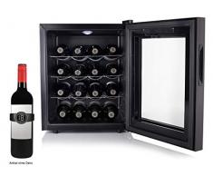 Kleiner WEINKÜHLSCHRANK für 16 Flaschen mit WEINTHERMOMETER - Weinklimaschrank 48 Liter, LED Anzeige & Touchfunktion