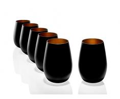 Stölzle Lausitz Becher 465 ml, 6er Set, Wassergläser in schwarz (matt) und Gold, spülmaschinenfest, bleifreies Kristallglas, hochwertige Qualität