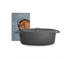 Cocotte mit Deckel, Gusseisen Bräter, Schmortopf, Induktion, Backofengeeignet, Clara - Misty Cliff, oval, 33cm, 6,5l