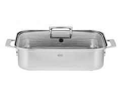 RÖSLE SILENCE Bräter rechteckig, Edelstahl 18/10, 40 x 28 x 10,7 cm, Verwendung als Bräter oder Dämpfer, spülmaschinengeeignet