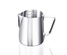 ERWEY Milchkännchen, Milk Pitcher 600ml / 20 FL.oz. Milchkanne aus Edelstahl Milch Aufschäumen Krug Art Aufschäumkännchen für Cappuccino und Latté, Silber (20 FL.oz/600 ml)