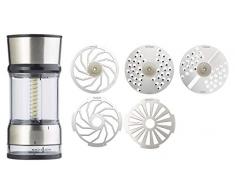 Rosenstein & Söhne Muskatmühle: Elegante Küchenreibe mit Mahlwerk und Dose, 3 Edelstahl-Wechselklingen (Muskatnussmühle)