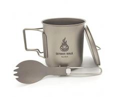 Titan Tasse 420ml Outdoor Camping Geschirr Titantasse mit Deckel und Göffel das perfekte Leichtgewicht
