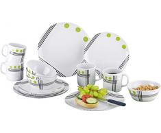 Berger Melamin Geschirrset Dots Grün 16-TLG Essgeschirr Teller Tasse Müslischale Becher Spülmaschine