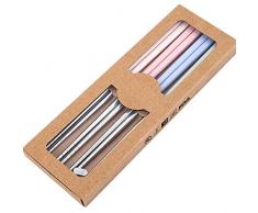 nuluxi Edelstahl Chinesische Essstäbchen Weizenstroh Wiederverwendbare Essstäbchen Chinesische Besteck Edelstahl Stäbchen Leicht, rutschfest, Leicht zu Halten Geeignet für Reisen, Camping, Picknick