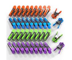 VOUNOT Wäscheklammern 40er Set, aus Edelstahl, mit Soft Grip und Haken, in 4 Farben