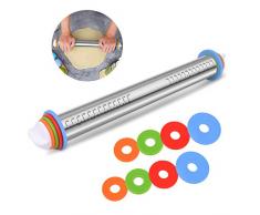 BYbrutek Edelstahl Nudelholz, Einstellbares Teigroller mit 4 Abstandshalter für Teigdicken, Anti-Haft, BPA-frei Backzubehör, 35cm
