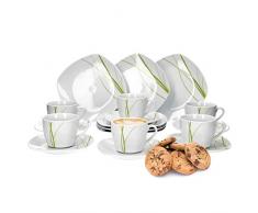 Van Well Bali 18-TLG. Kaffeeservice, für 6 Personen, Kuchenteller + Kaffeetasse und Untertasse im Set, Liniendekor, Geschirrzubehör, edles Marken-Porzellan