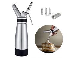 upstartech Sahnespender Edelstahl Schlagsahnebereiter Sahnebereiter Schlag Fresh 500ml Profi Sahnespender von Kuchen Dessert Butter Gun Schaumstoff Maker Spender Aluminium Körper -3 Edelstahldüsen