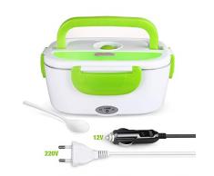 homeasy Elektrische Lunchbox Auto 12V 220V Edelstahl Unterwegs Speisenwärmer Elektrisch 1,5L Thermosspeisebehälter Warmhalterbox mit Entnehmbare Dose und Löffel für Auto Haushalt Camping