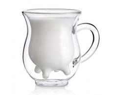 JujubeZAO Glas-Tasse, 300 ml, doppelwandig, transparent, Milchkaffee, Saft, wasserfest, hitzebeständig 300ml