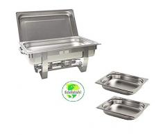 Gastro-Bedarf-Gutheil Chafing Dish Speisenwärmer bestehend aus: 1 Gestell mit Deckelhalterung, 1 Wasserbecken 3 Speisebehälter GN Behälter 2 x 1/2 + GN Behälter 1/1 - Tiefe 65 mm