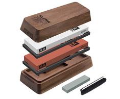 SHAN ZU Schleifstein Abziehstein Wetzstein für Professionell 2-in-1 Messerschärfer, Körnung 1000/5000 mit Rutschfestem Silikonhalte und Winkelführung für die Küche maßgeschneiderte Akazienbox