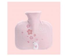 LKIHAH Wärmflasche Mit Cover, Hot Water Bag Groß, Wärmflasche Großen Beweglichen Wasser-Wärmflasche Plüsch Nette Kaninchen Gedruckten Flaschenhülle,Rosa