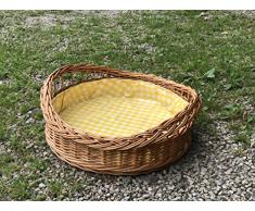 Bukora Tablett Rund 33 cm aus Weide mit Futter Gelb Weiß Kariert