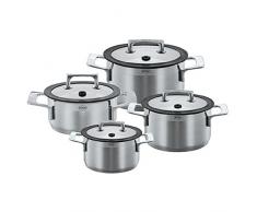 RÖSLE SILENCE Topfset, 4-tlg., Edelstahl 18/10, Glasdeckel mit Silikoneinfassung, Bratentopf, Kochtopf, 2-ton-poliert, Innenskalierung, induktionsgeeignet, spülmaschinengeeignet