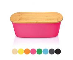 bambuswald© Brotbox mit integriertem Schneidebrett 38x21,5x12 cm - Brotdose | Brotkasten für Croissants, Brot o. Brötchen | Brotbehälter mit Küchenbrett | Brotbrett Pink