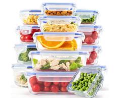 Crest [15er Set] Glas-Frischhaltedosen - Vorratsbehälter mit Deckel - Luftdicht, BPA-Frei, Geeignet für Mikrowelle, Gefrierschrank und Spülmaschine