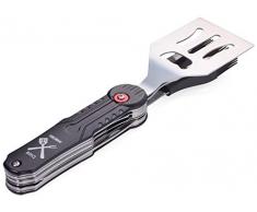 TROIKA BBQ – BBQ05/ST – Grillbesteck-Set, magnetisch – Grillwender mit Flaschenöffner, Grillgabel, Grillpinsel mit Sägemesser – ausziehbarer Griff – lebensmittelecht (LFGB geprüft) – 420 Edelstahl