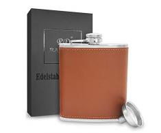 Rayuda 304 Edelstahl Flachmann mit Trichter Set für Outdoor und Camping, Flachmänner Geschenk für Männer - Leder - 8 oz, 227ml