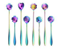 SelfTek 8 Stück Blumen Löffel Set 2 Verschiedene Größen Bunte Edelstahl Teelöffel Regenbogen Kaffee Rührlöffel