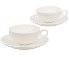 Buchensee Teetassen Set aus Fine Bone China Porzellan. 2 Teetassen je 150ml und 2 Unterteller in fein-cremigem Weiß.
