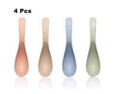 Goter 4 Stück unzerbrechliche Weizenstroh Löffel, spülmaschinenfest Mahlzeit Löffel für Home Office Schule Restaurant, Anti-Verbrühung Langgriff Suppenlöffel für Kinder oder Erwachsene