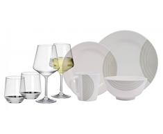 Hekers Melamin-Geschirr Circle grau elfenbeinweiss rund 16 TLG für 4 Personen + 4 Weingläser u. 4 Tumbler/Wassergläser aus Polycarbonat Camping-Geschirr Tafel-Service Picknik Trekking Outdoor