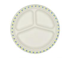 Papstar Pappteller / Menü-Teller weiß, rund (50 Stück) aus Holzschliff, 3-geteilt, Durchmesser 26 cm, 3 cm Höhe, Randdekor Duett, mikrowellengeeignet, #12119