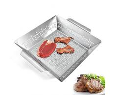 qijin Grillplatte, Grillplatte Aus Edelstahl, Grillplatte, Aufschnittplatte, Grillwerkzeug Für Den Außenbereich 33 * 29 * 6 cm/Silber