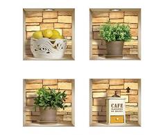 The Nisha entfernbaren Art Magic 3D-Vinyl-Wandabziehbilder zum Selbermachen, 4er-Set, Stones Küchenutensilien