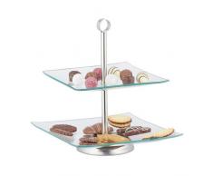 Relaxdays Etagere, 2 stöckig, eckig, Cupcake, Kekse, Obst, Muffin, Servierständer, Glas, Edelstahl, silber/transparent