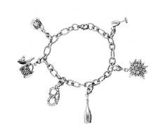 EROSPA® Armband Bettel-Armband Oktoberfest Anhänger Weinglas Bierkrug Hut Edelweiss Jou-Jous Charms Unisex - silberfarben
