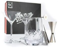 The Elan Colletive Cocktail Set mit Rührglas, Barlöffel, Barsieb, Barmass und Zwei Martini Gläsern - Stir it up