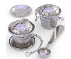 Apace Teesieb (2er Set) mit Teeschaufel und Abtropfschale – Ultrafeines Tee-Ei aus Edelstahl zum Aufbrühen von losen Teeblättern – Teebrüher mit Kleiner Maschenweite für einen überlegenen Teegenuss