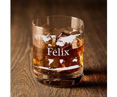polar-effekt Whiskyglas mit Gravur, hochwertiges Whiskey Tumbler Glas graviert - Name - Motiv: Weltkarte, 350ml Geschenkidee Geburtstag Weihnachten