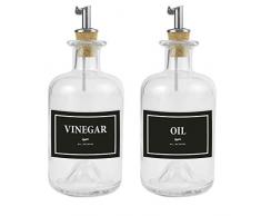 Lifestyle Lover Ölivenöl und Essig Spender, Apotheker Glasflasche mit Ausgießer aus Edelstahl für Öl & Essig (Oil & Vinegar Schwarz/Weiß, 350ml)