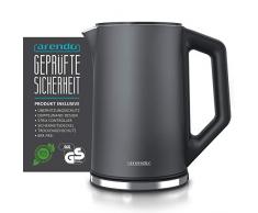 Arendo - Edelstahl Wasserkocher mit Temperatureinstellung 40-100 Grad in 5er Schritten - Doppelwand Design - Modell ELEGANT - 1,5 Liter - 2200 W - Teekocher mit Temperaturanzeige - GS - Cool Grey