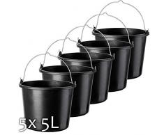 KADAX Baueimer aus Kunststoff, 5l, Mörteleimer für Garten und Baustelle, Eimer mit Griff aus Metall, Wassereimer, Zementeimer mit Gießrand, Putzeimer, stabil, schwarz (5)
