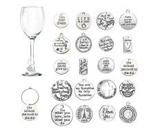 20 Stück Weinglas Anhänger Charms, CNYMANY Inspirationstext Kelch Trinken Marker Tags mit Schnallendesign für Wein Cocktail Champagner-Verkostungsparty Gefälligkeiten Dekorationsbedarf Geschenke