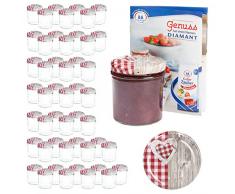 MamboCat 50er 350 ml Sturzglas-Set | Einmachgläser + Twist-Off-Deckel Holz-Herz rotkariert + GRATIS Rezeptheft | einkochen & konservieren | Vorratsgläser | backofengeeignet