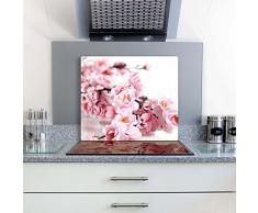 decorwelt | Herdabdeckplatte 60x52 cm Ceranfeldabdeckung 1-Teilig Universal Elektroherd Induktion für Kochplatten Herdschutz Deko Schneidebrett Sicherheitsglas Spritzschutz Glas Blume