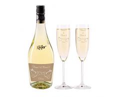 Leonardo 2er Set Sektgläser und Käfer Secco Flasche in Geschenkverpackung + Gratis Gravur der Namen und Datum