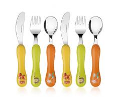 Lehoo Castle KinderBesteck ab 2-4 Jahr, 6-teilig KinderBesteck Edelstahl, Kleinkind Gabeln Löffel Messer Set, Baby Löffel Gabel Messer (Kleiner Wald)