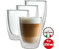Caffé Italia Torino 4 x 250 ml Doppelwandige Gläser -Thermogläser für Cappuccino Tee Heiß- und Kaltgetränke - spülmaschinengeeignet