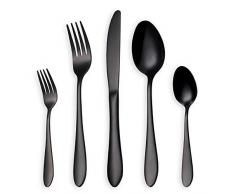 HOMQUEN Glänzend Schwarzes Besteck/Besteck Set, 30 Stück Edelstahl Messer Gabel Löffel Set für 6 Personen (schwarz, 6 Sets)
