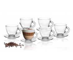 12tlg Set 6 Espresso Gläser mit 6 Unterteller Espressotassen Tasse Espressoglas